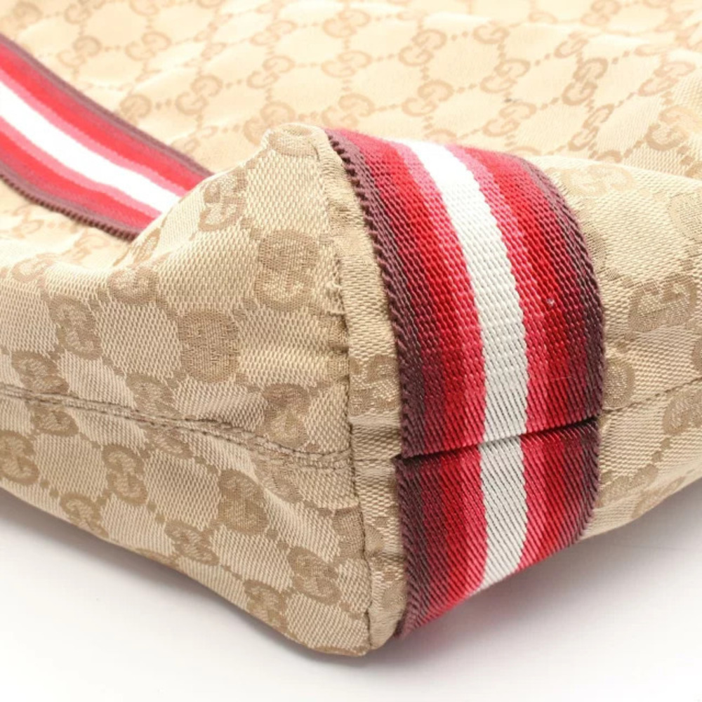 Gucci Multicolor Beige Crystal Red Leather Bag GG Canvas Tote Tan Red - Picture 6 of 10